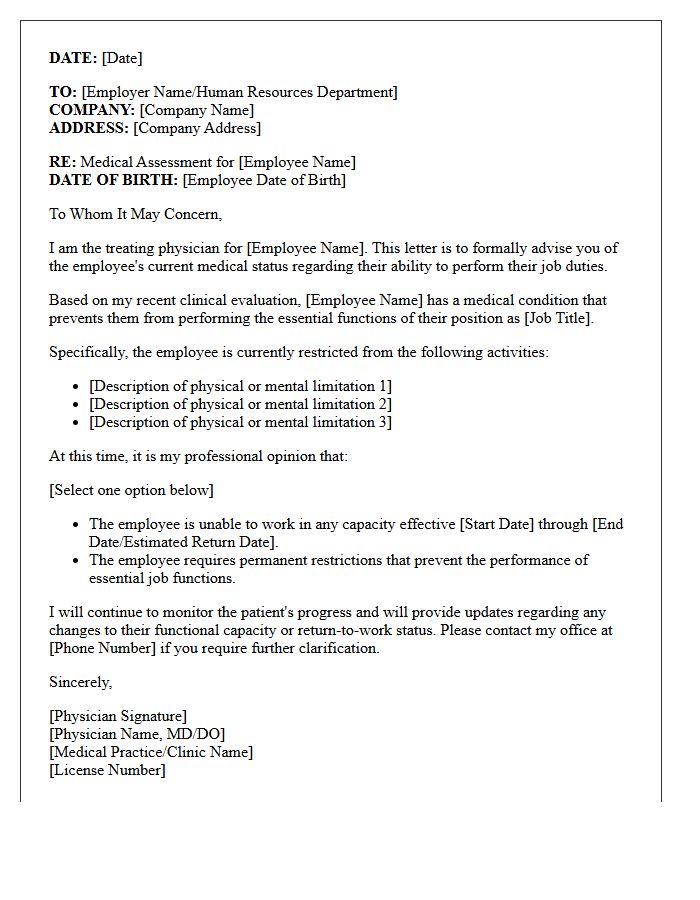 Inability to Perform Essential Job Functions Medical Letter