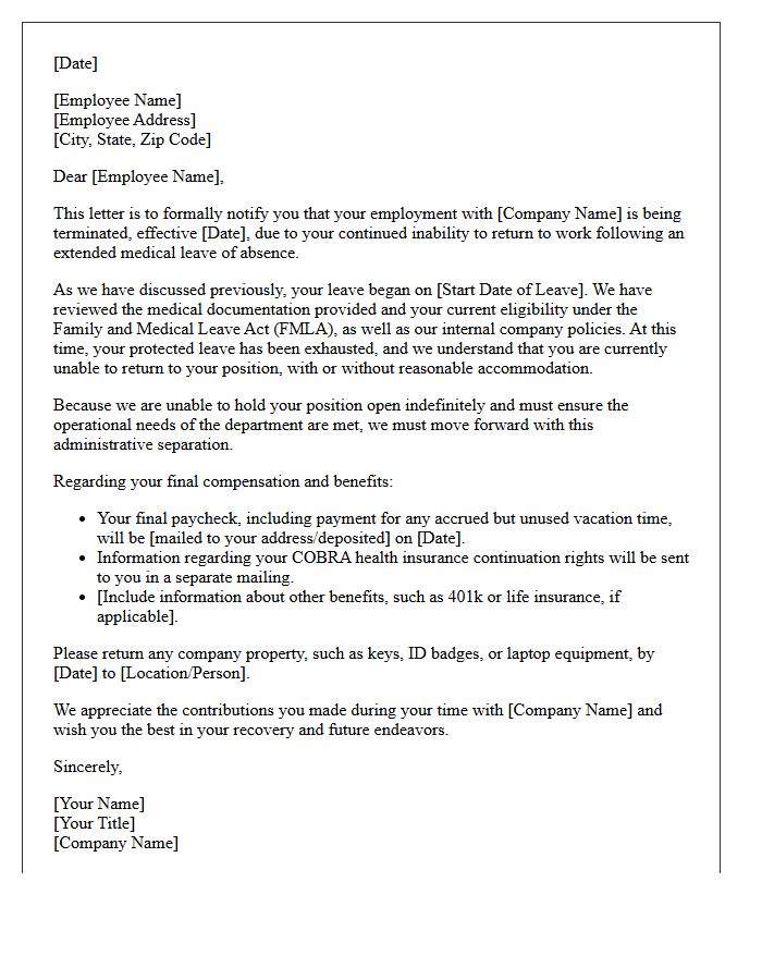 Extended Medical Absence Employment Separation Letter