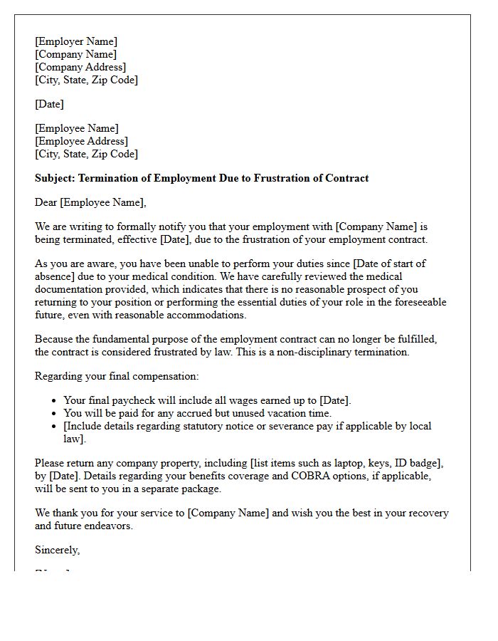 Medical Frustration of Employment Contract Termination Letter
