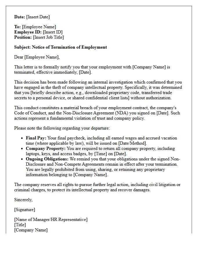 Official Termination Letter for Intellectual Property Theft