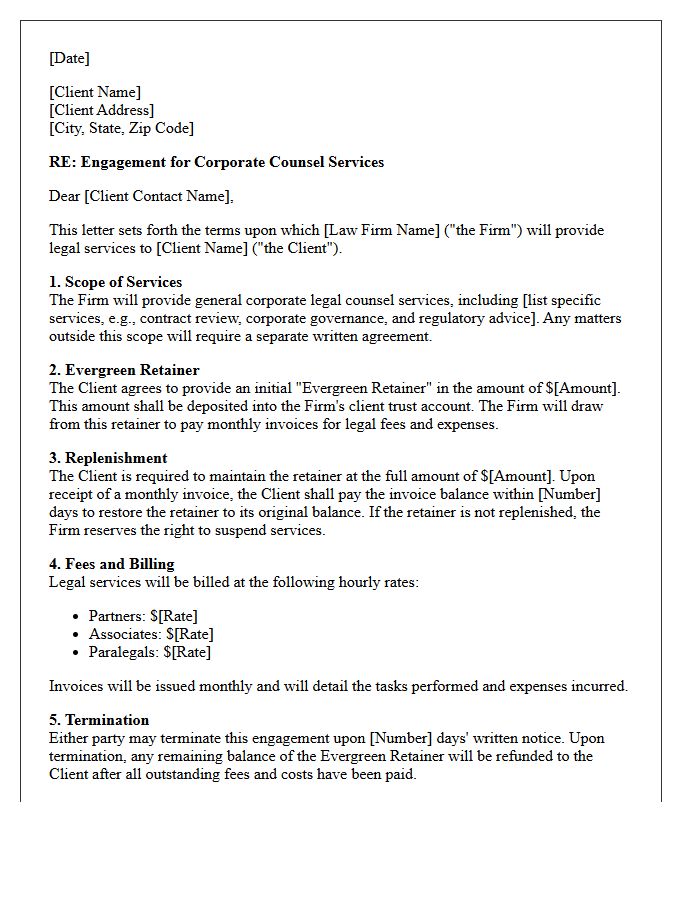 Corporate Counsel Evergreen Retainer Engagement Letter