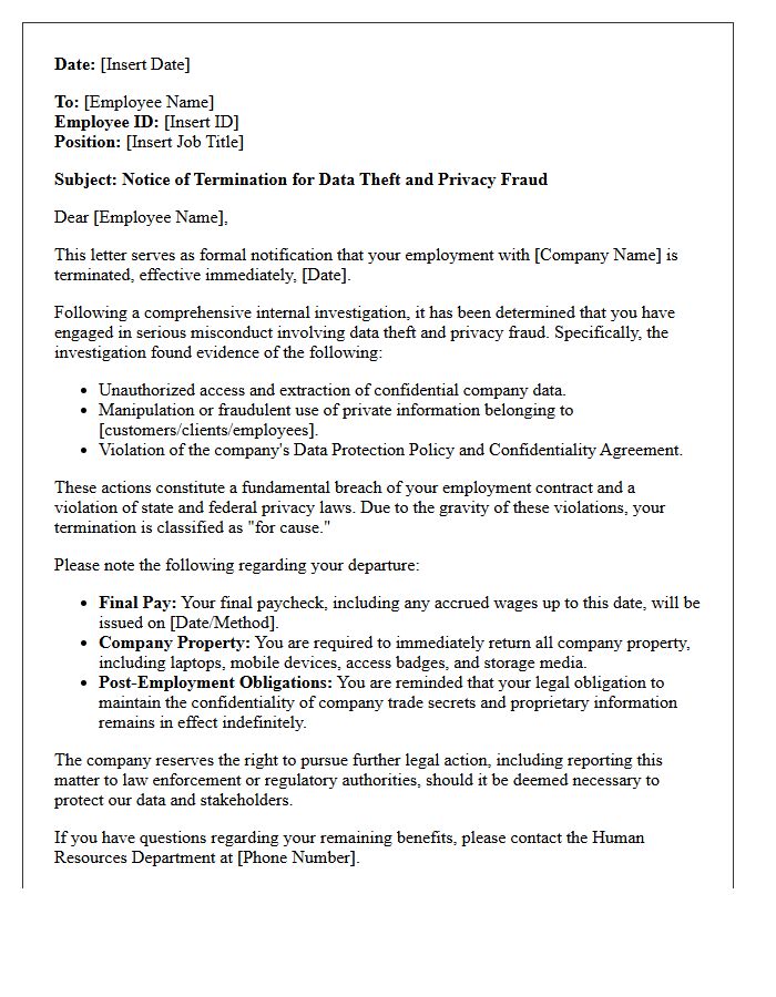 Data Theft and Privacy Fraud Termination Letter