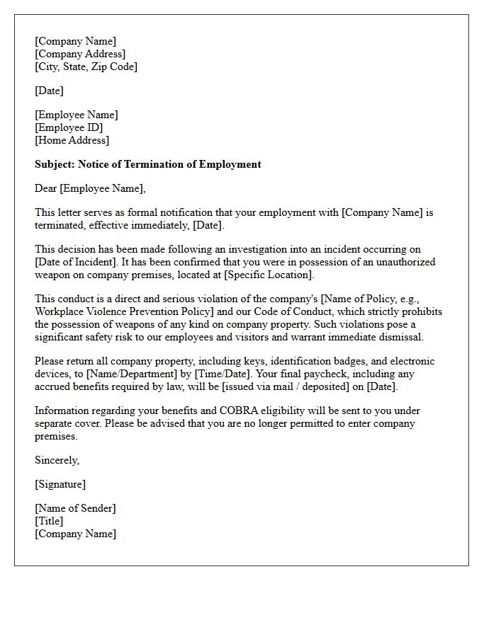 Unauthorized Weapon Possession Termination Letter