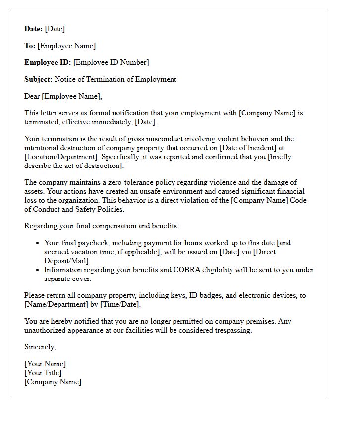 Violent Property Destruction Termination Letter