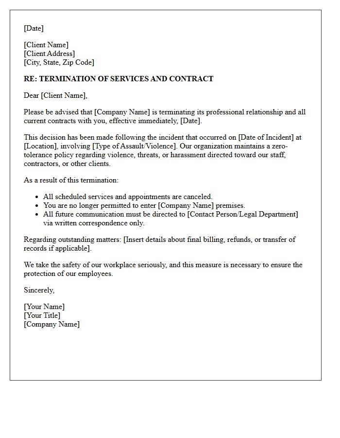 Client Assault and Violence Termination Letter
