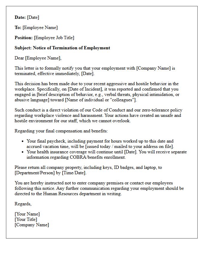 Aggressive and Hostile Behavior Termination Letter