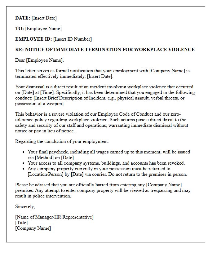 Immediate Workplace Violence Dismissal Letter