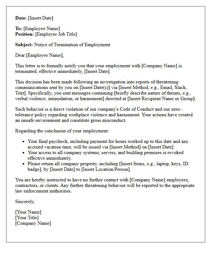 Threatening Communications Termination Letter