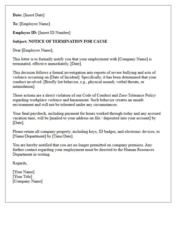 Severe Bullying and Violence Termination Letter