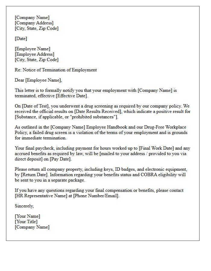 Failed Drug Screening Employee Termination Letter