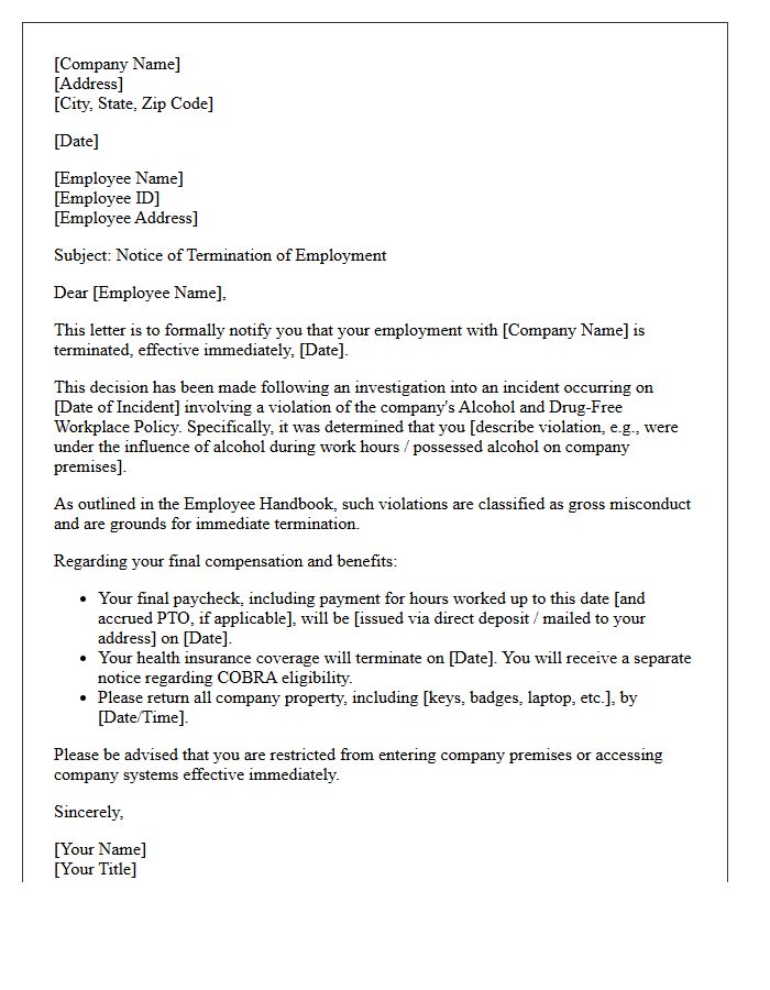 Alcohol Policy Violation Termination Letter