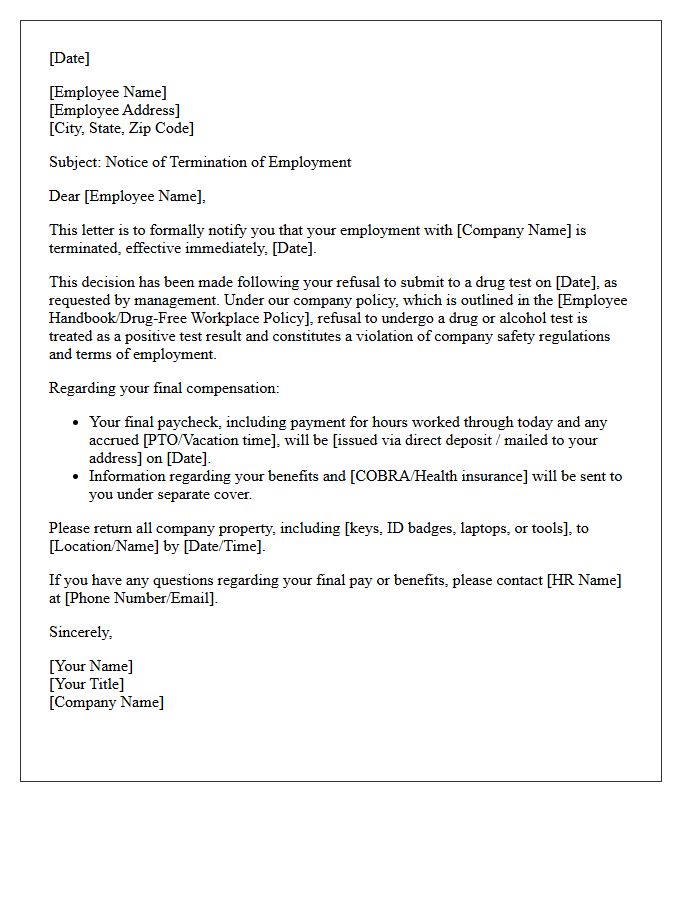 Drug Test Refusal Termination Letter