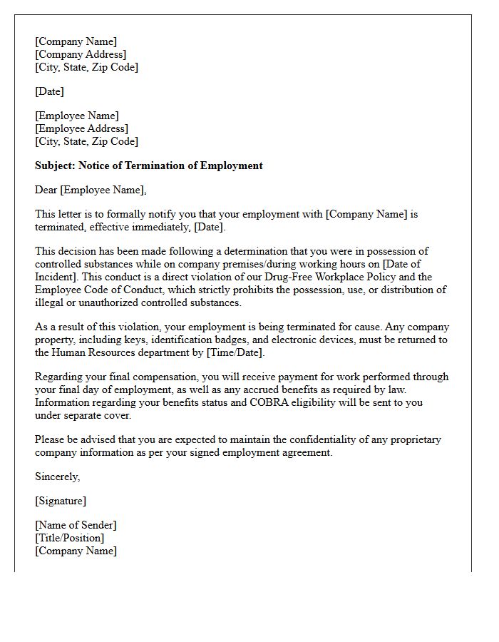 Possession of Controlled Substances Termination Letter