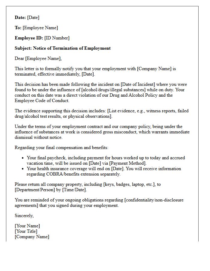 Under the Influence at Work Termination Letter