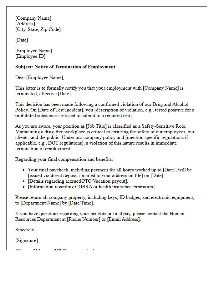 Safety Sensitive Role Substance Violation Termination Letter