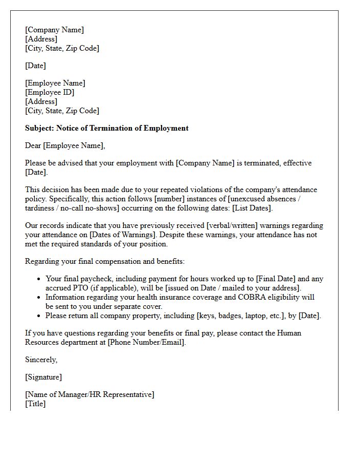 Attendance Policy Violation Termination Letter