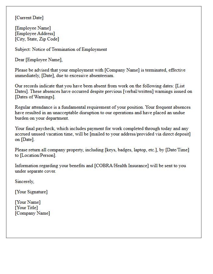 Termination Letter for Excessive Absenteeism