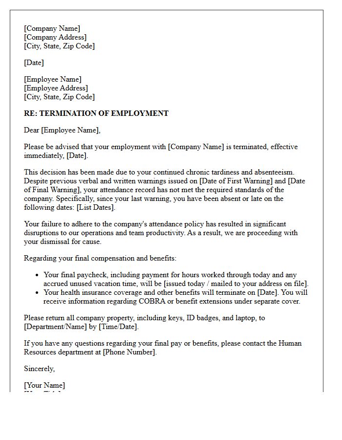 Final Termination Letter for Chronic Tardiness and Absenteeism