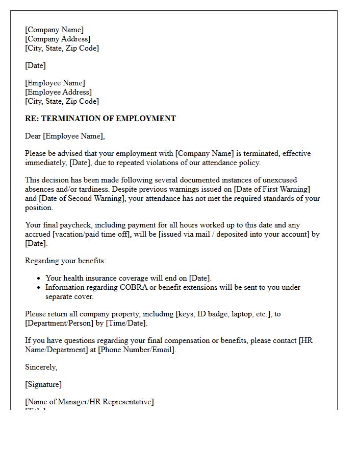 Official Termination Letter for Repeated Attendance Violations