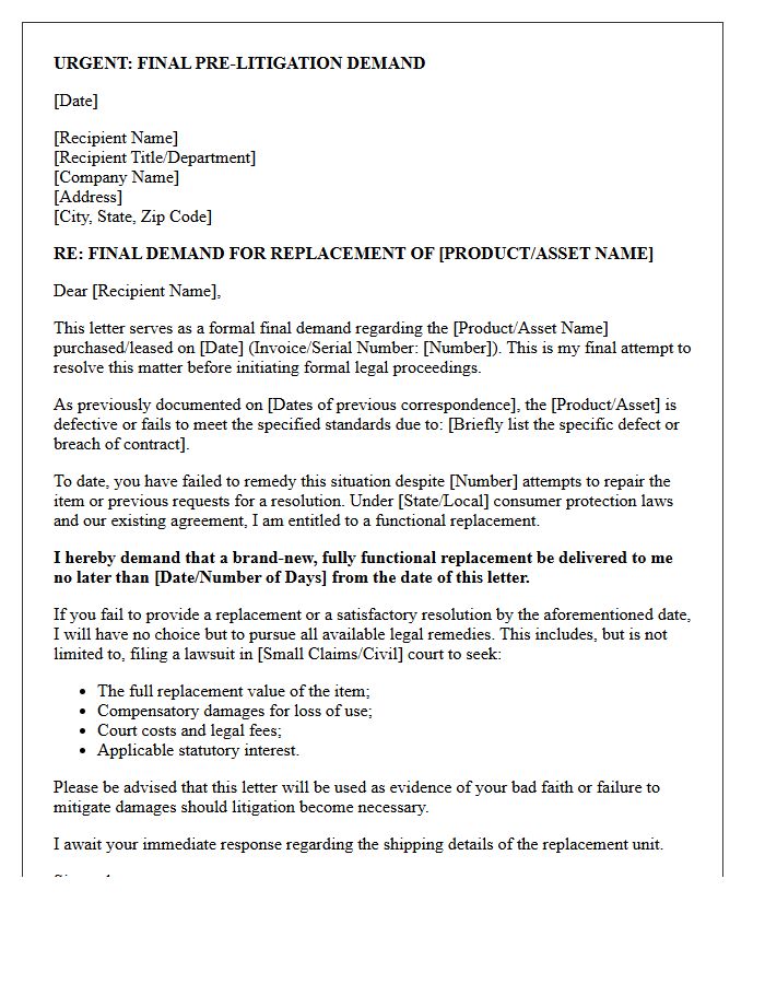 Final Pre-Litigation Replacement Demand Letter