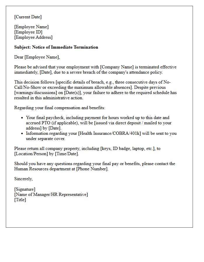 Immediate Termination Letter for Severe Attendance Policy Breach