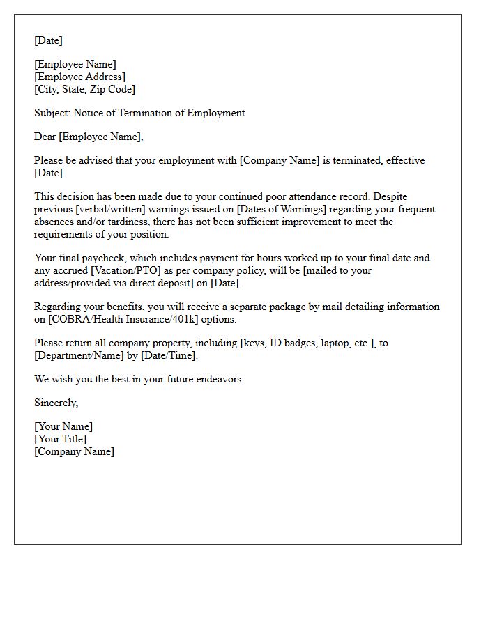 Standard Termination Letter for Poor Attendance Record