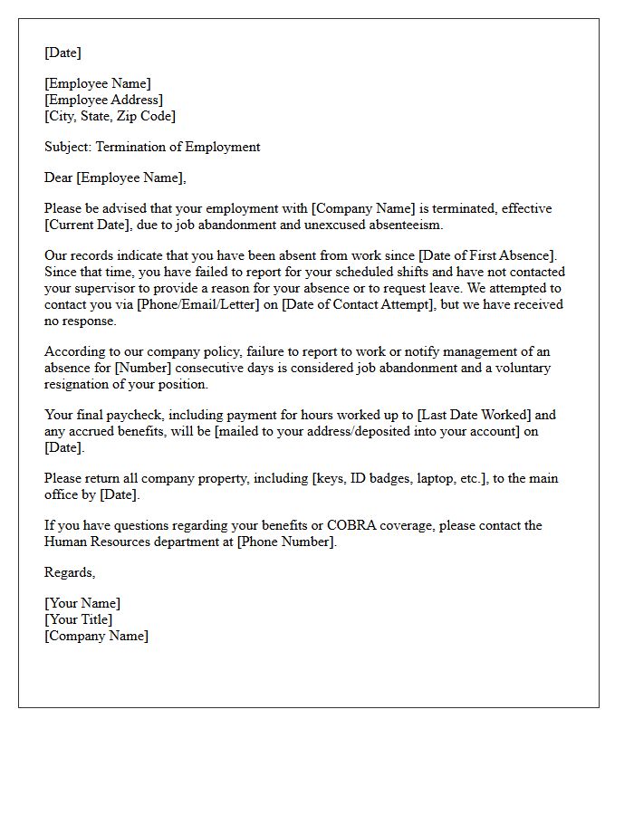 Staff Termination Letter for Job Abandonment and Absenteeism