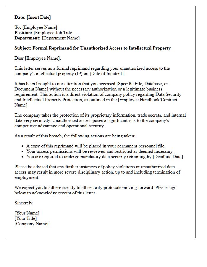 Reprimand Letter for Unauthorized Access to Intellectual Property
