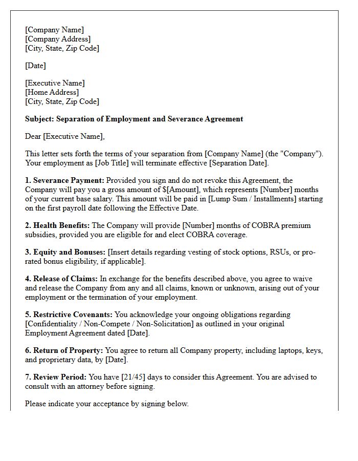 Executive Severance Agreement Letter