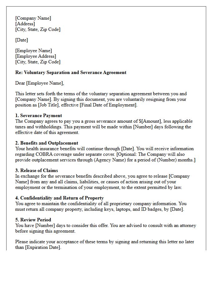 Voluntary Separation Severance Agreement Letter