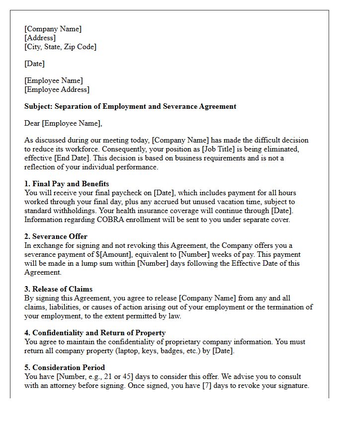 Reduction in Force Severance Agreement Letter