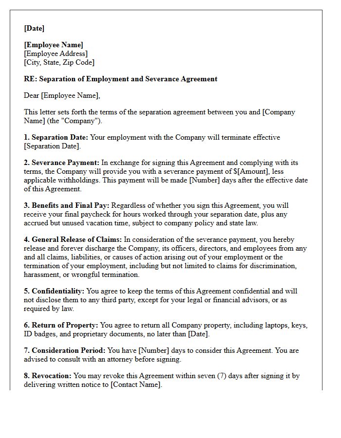 General Release and Severance Agreement Letter