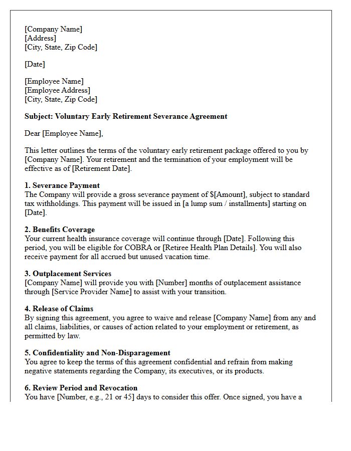 Early Retirement Severance Agreement Letter