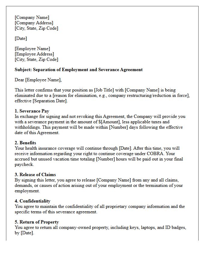 Position Elimination Severance Agreement Letter