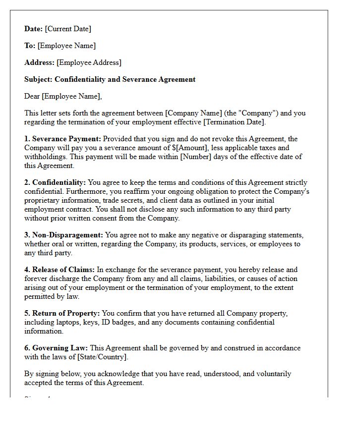 Confidentiality and Severance Agreement Letter