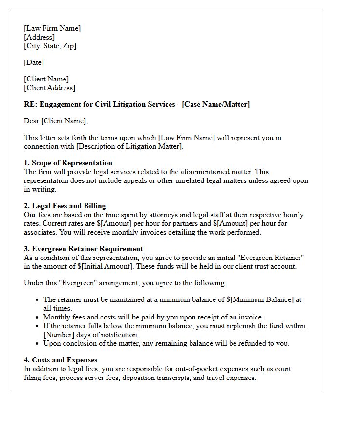 Civil Litigation Evergreen Retainer Engagement Letter