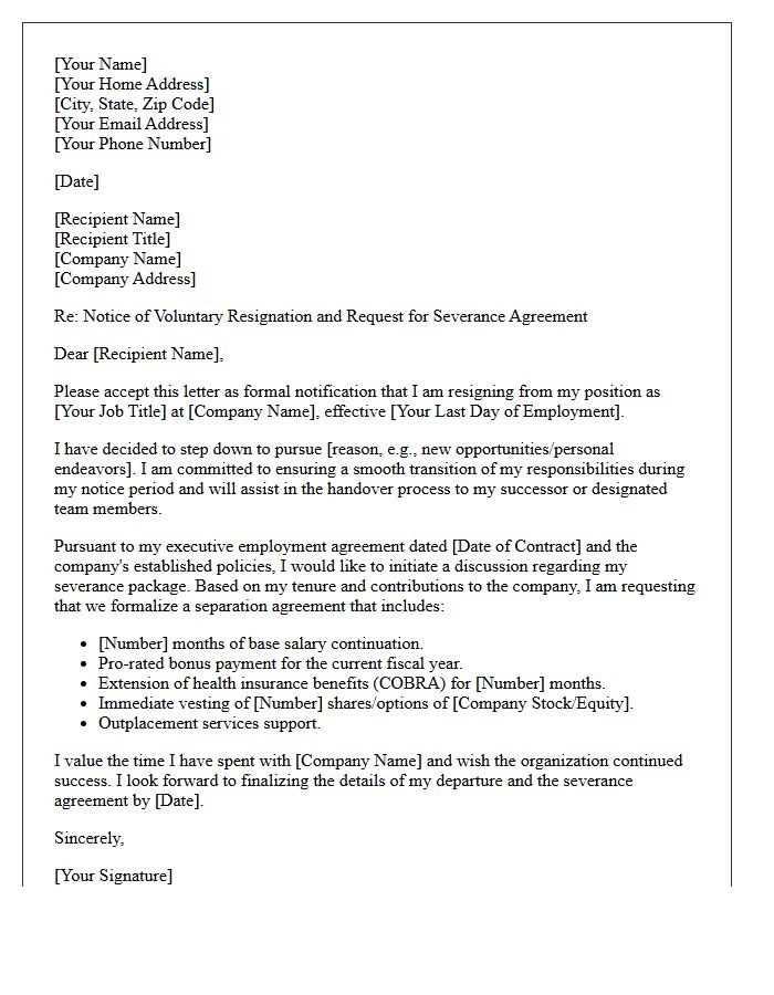 Voluntary Executive Resignation and Severance Letter