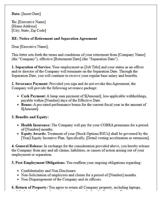 Executive Retirement and Severance Agreement Letter
