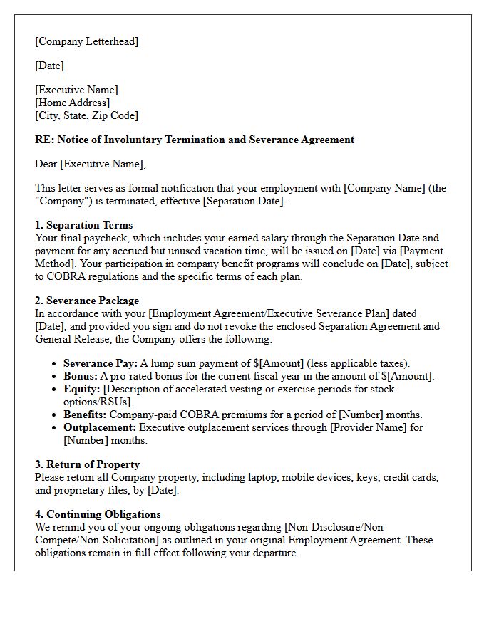 Involuntary Termination Executive Severance Letter
