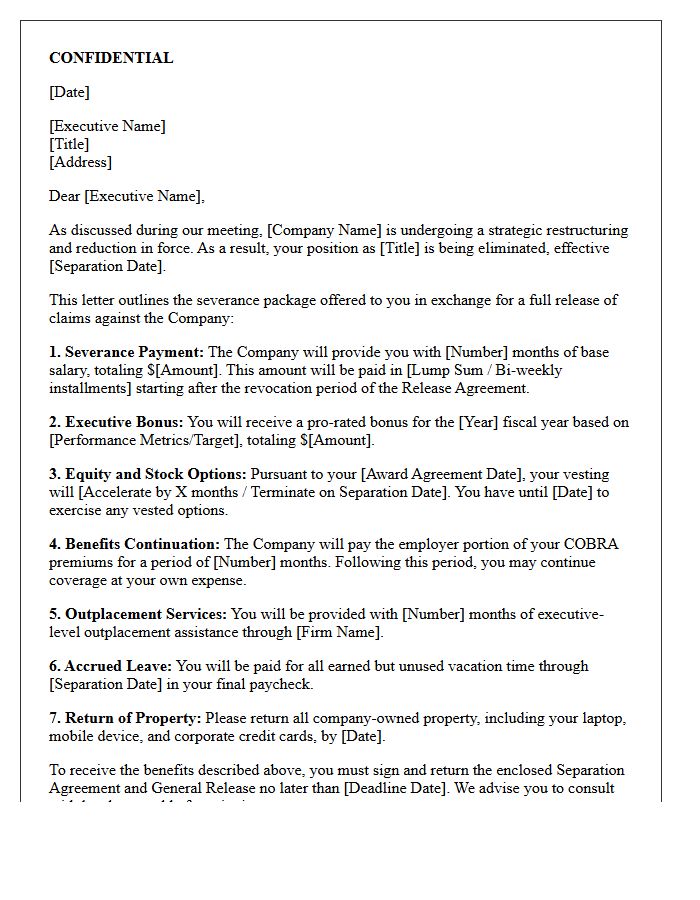 Executive Reduction in Force Severance Letter