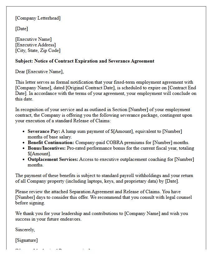 Fixed-Term Executive Expiration Severance Letter