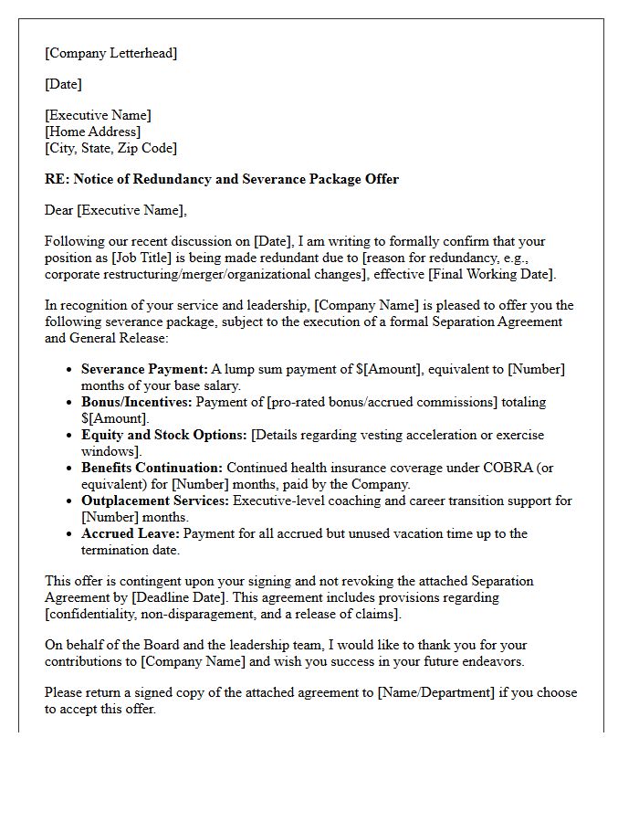 Executive Redundancy and Severance Offer Letter