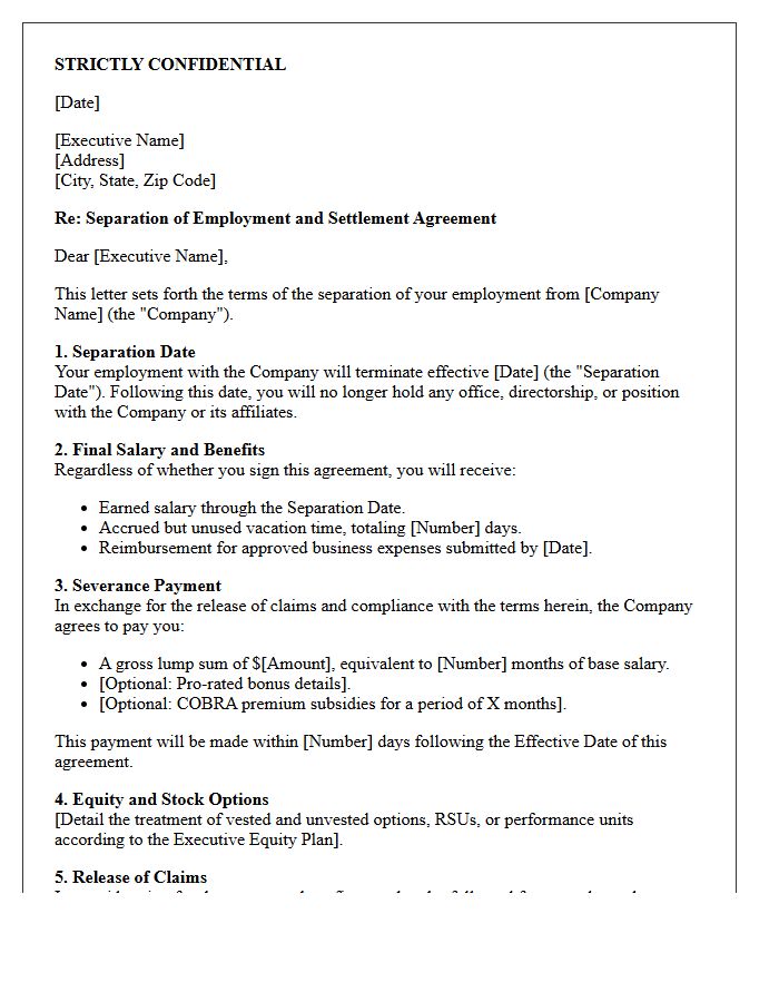 Confidential Executive Settlement and Severance Letter
