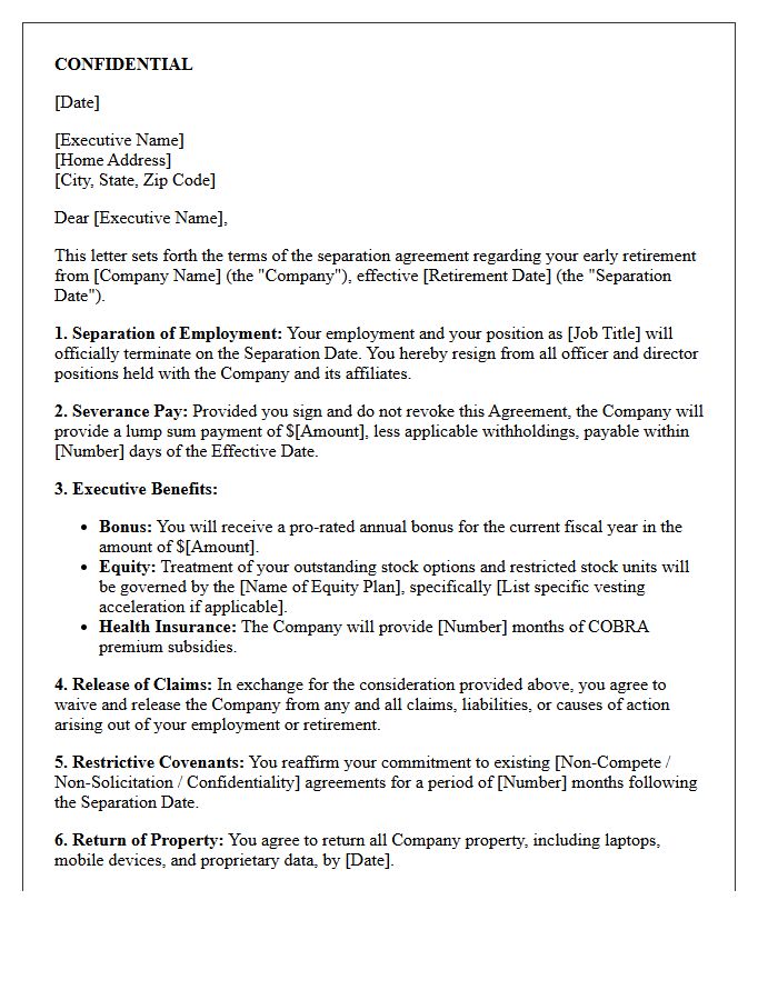 Early Executive Retirement Severance Agreement Letter