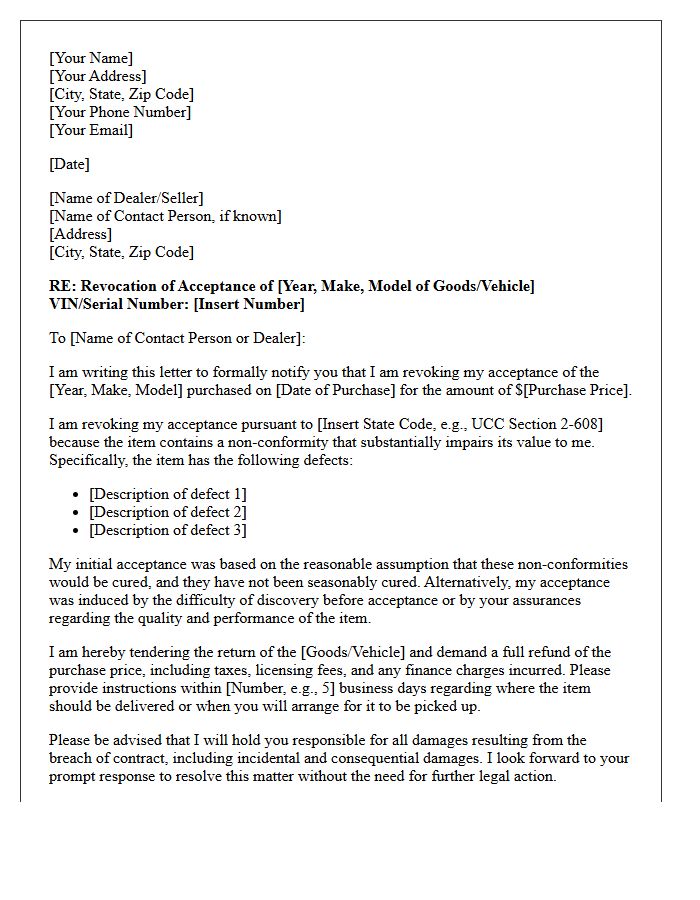 Revocation of Acceptance Demand Letter
