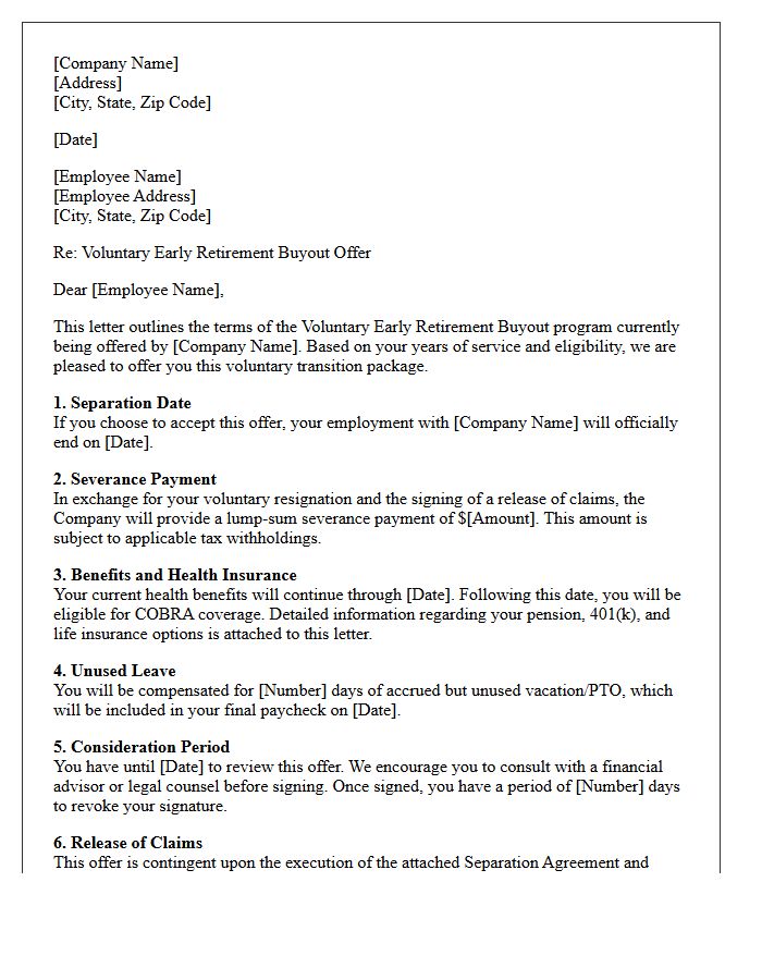Early Retirement Buyout Severance Letter