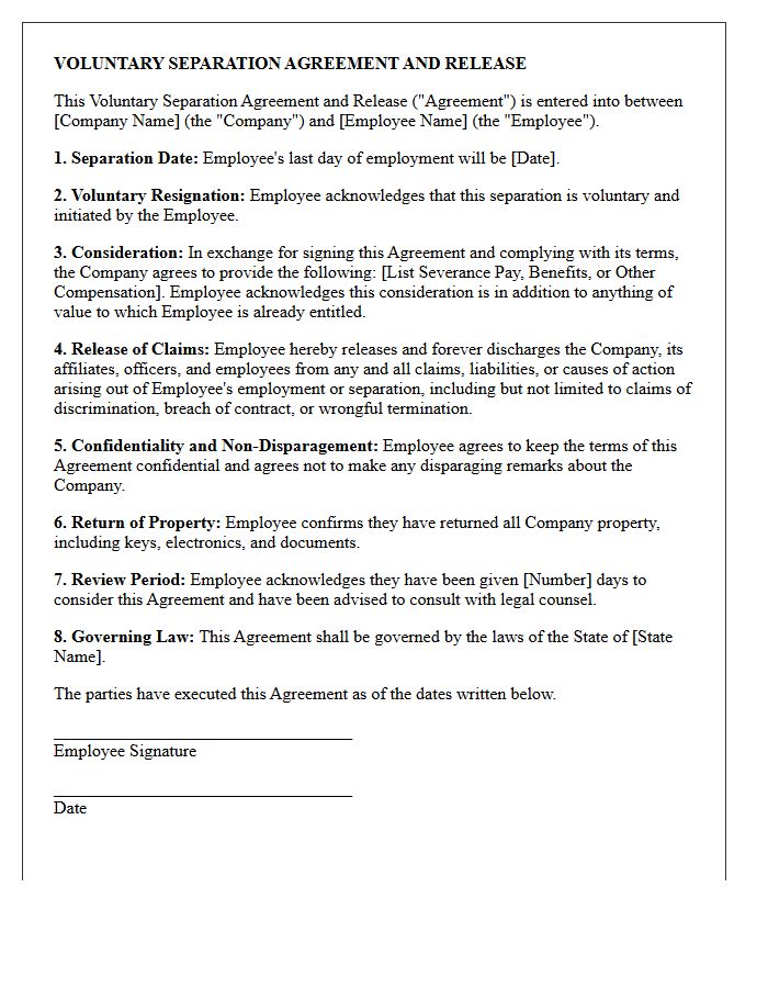 Voluntary Separation Agreement and Release Letter