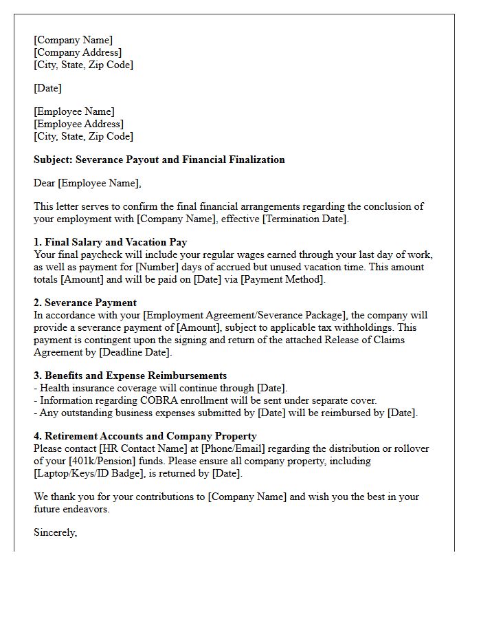 Severance Payout and Financial Finalization Letter