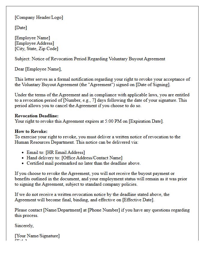 Voluntary Buyout Revocation Period Notice Letter