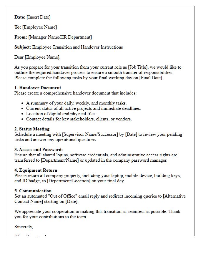 Employee Transition and Handover Instruction Letter
